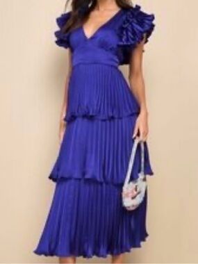 Elegant Royal Blue Tiered Pleated Maxi Dress by Lulus